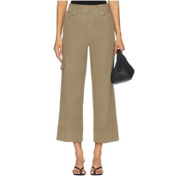 Spanx Stretch Twill Cropped Trouser Cargo Pant Size Large Tuscan Olive Wide Leg - Picture 1 of 16